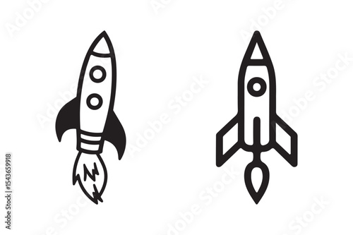 Cartoon rocket line art vector illustration