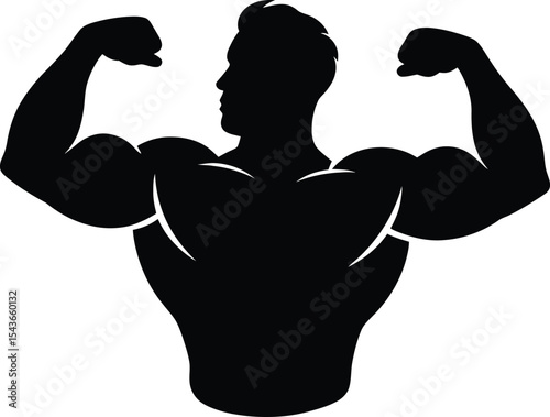 Collection of black silhouettes of men  body builders.