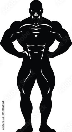 Collection of black silhouettes of men  body builders.