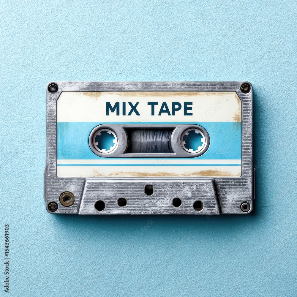Fototapeta premium Vintage Blue Mix Tape on Pastel Background