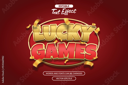 Lucky games editable text effect with 3d text and with confetti decoration