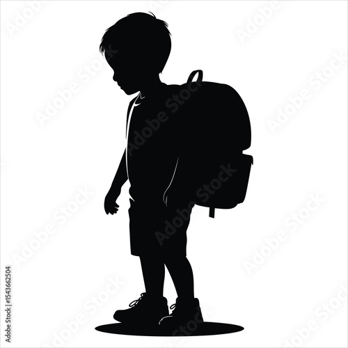 Boy with Oversized Backpack on white background
