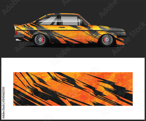 Orange and Black Abstract Design for Race Car Wrap