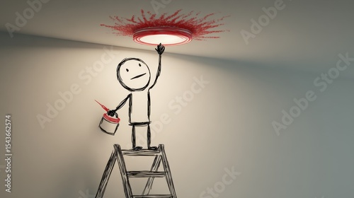 A stick figure actively tests a ceiling smoke detector, demonstrating commitment to preventing fire hazards at home.
