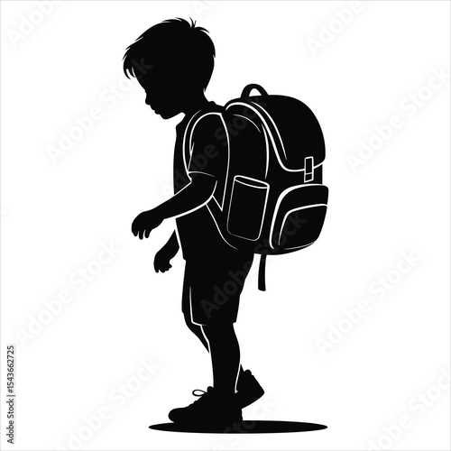 Boy with Oversized Backpack on white background