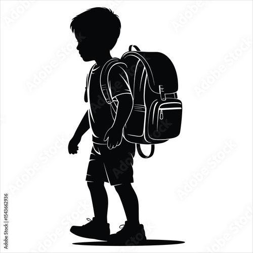 Boy with Oversized Backpack on white background