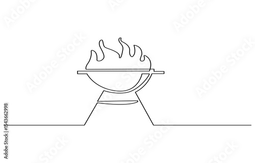 Set of continuous one line BBQ grill elements. Vintage BBQ grill elements isolated on a white background. Vector illustration, Bbq grill simple outline vector design. meat veal, pork, beef, veal steak
