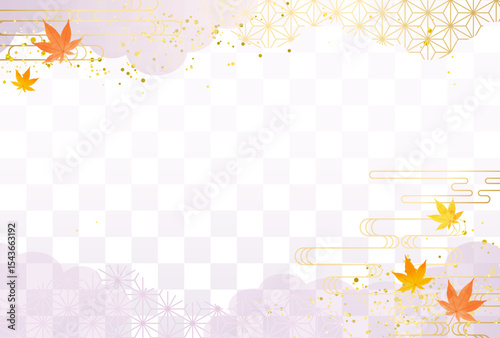 敬老の日　紫　紅葉　和柄　金・高級感・雲　市松模様　背景