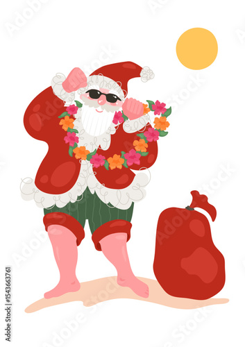 Summer Santa Claus. Christmas vector illustration.