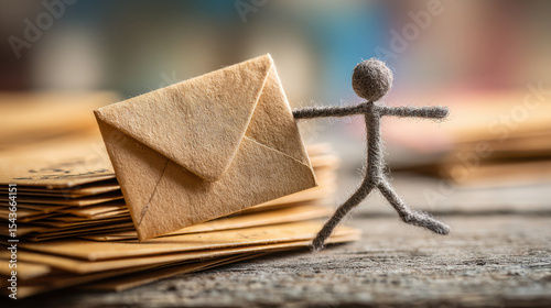 Mailing bills punctually, the stick figure demonstrates how staying current with payments fosters good credit and financial peace of mind.
