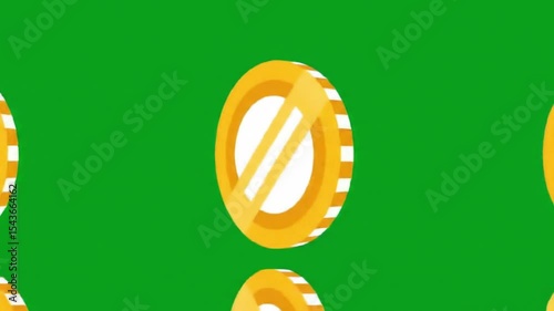 Cartoon Coin Spinning Animation on Green Screen, Game Currency No Sign
