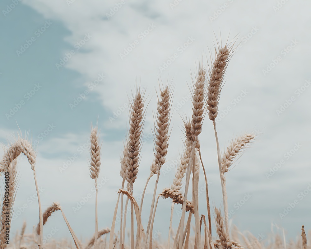 Fototapeta premium Golden wheat stalks against a light sky