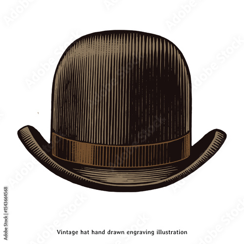 Vintage Bowler Hat Illustration – Hand Drawn Engraving Style