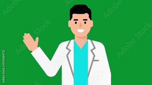 Friendly Male Doctor Waving Hand Animation on Green Screen Background