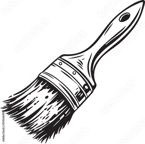 Paintbrush tool with wooden handle and metal ferrule, isolated on white, a new bristle craft equipment for art design work and home decorating