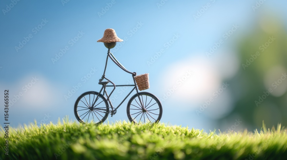 Fototapeta premium A stick figure rides a bicycle outdoors, embracing the thrill of adventure, the joy of exercise, and the freedom of open roads. 