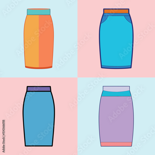 Pencil Skirt Flat Illustration in Simple Minimalist Style
