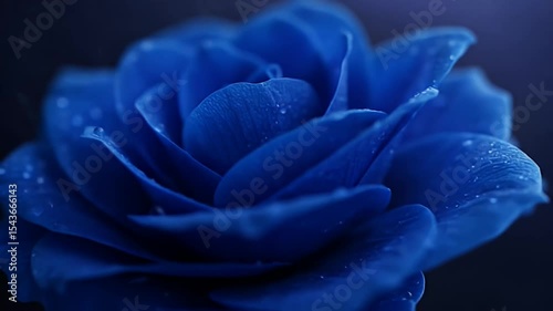 Vibrant Blue Rose Bloom With Water Droplets Against Dark Background