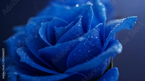 Vibrant Blue Rose with Water Droplets in a Dark Background showing Soft Petals and Natural Beauty