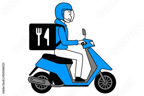 原付バイクでフードデリバリーをする若い男性