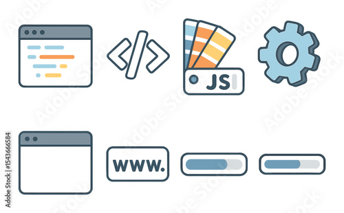 Web development icons set – outline, coding and design tools