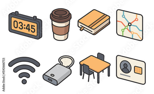 Urban productivity icons set – 3d, efficiency and work flow graphic symbols for tasks