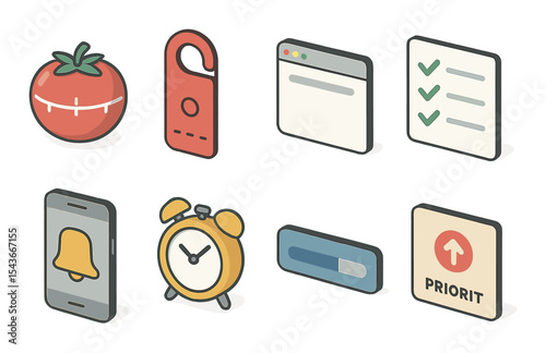 Productivity tools icons set – 3d, efficiency and task management graphics