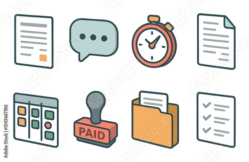 Freelancer tools line icons set – flat, productivity and management symbols
