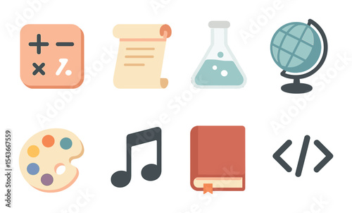 Educational icons set – flat, learning and teaching symbol designs