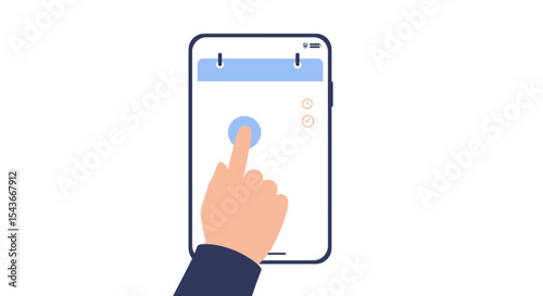 Hand touching a calendar app on a smartphone screen, interacting with the interface.