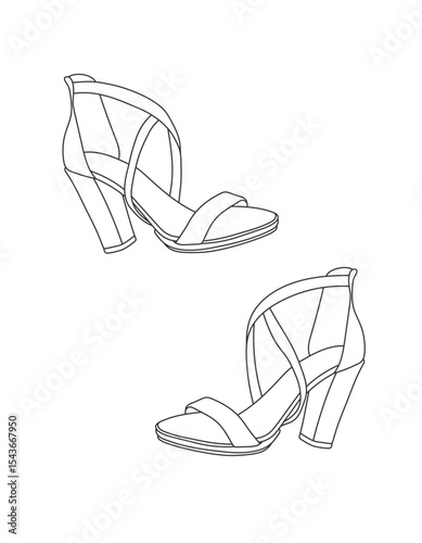 High heel sandals line art vector illustration