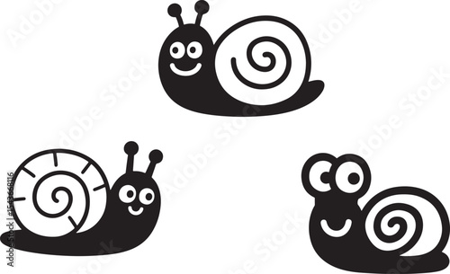 Three cute cartoon snails shell design elements