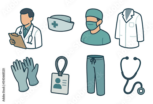 Medical staff icons set – outline, healthcare, hospital professional symbols