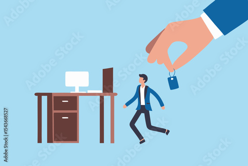 Employee Running from a Large Hand Holding a Tag in an Office