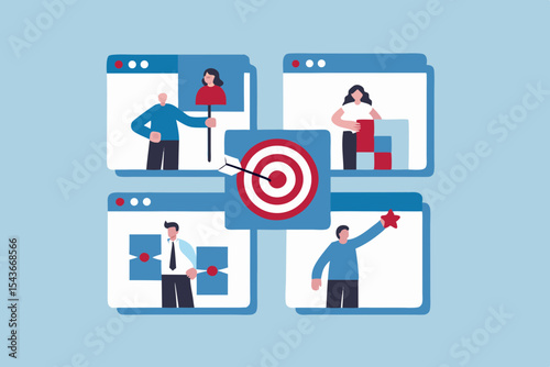 Teamwork and Collaboration Towards a Common Goal Depicted Through Website Windows
