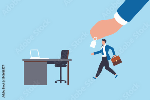 Giant Hand Offering a Job to a Businessman Leaving His Desk