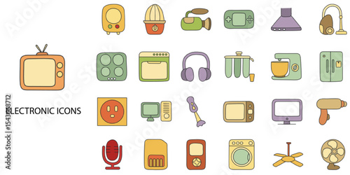 Electronics simple concept 24 color icons set. Vector illustration.