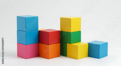 colorful wooden cubes, abstract geometric shapes, minimalist design, vibrant colors, 3d render, clean background, product photography

