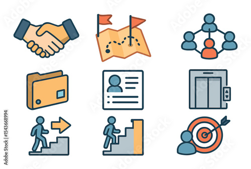 Career development icons set – linear, growth and advancement symbols