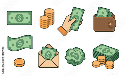 Currency and money icons set – simple, financial and economic symbols