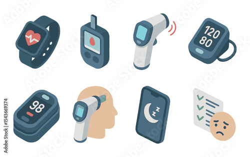 Smartwatch health icons set – flat, medical and wellness monitoring symbols
