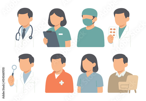 Healthcare professional icons set – flat, medical and hospital worker symbols