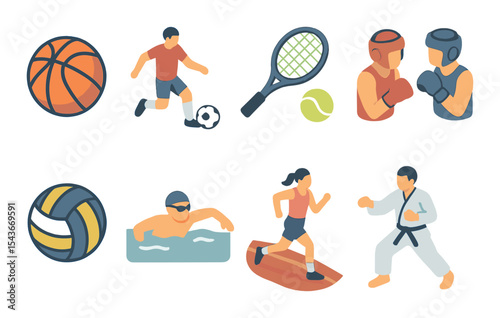 Sports activity silhouette icons set – fitness, exercise and competitive games symbols