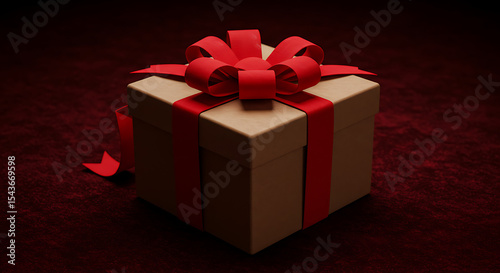gift box, red bow, brown packaging, 3D, photorealistic, cinematic lighting, dramatic background, high quality
