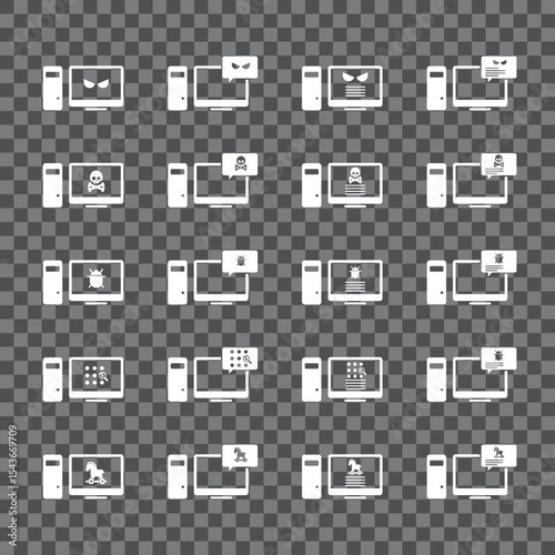 Malware desktop icon set. Hacking concept.