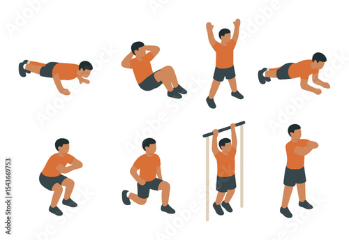 Fitness and exercise icons set – isometric, workout and health symbol collection