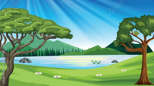 landscape with trees and water