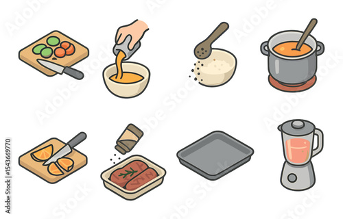 Culinary icons set – outline, cooking and kitchen tools, simple design elements