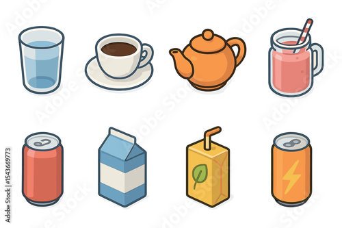Beverage and nutrition icons set – flat, food and drink symbols for menus and apps