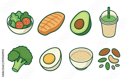 Healthy food icons set – outline, diet and nutrition visuals for wellness design